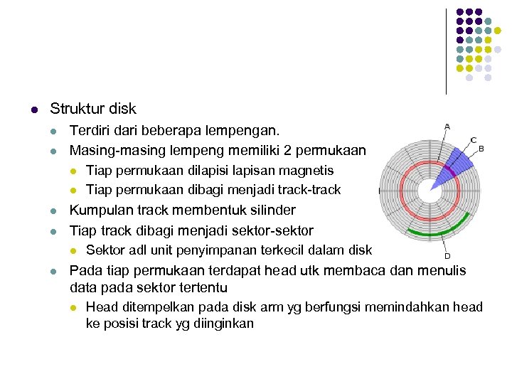 l Struktur disk l l Terdiri dari beberapa lempengan. Masing-masing lempeng memiliki 2 permukaan
