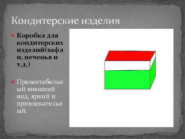 Кондитерские изделия Коробка для кондитерских изделий(вафл и, печенья и т. д. ) Презентабельн ый