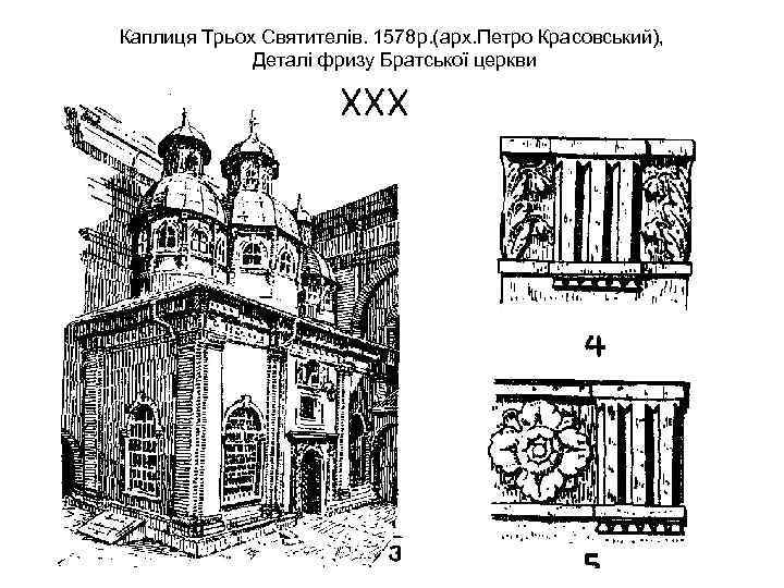 Каплиця Трьох Святителів. 1578 р. (арх. Петро Красовський), Деталі фризу Братської церкви 