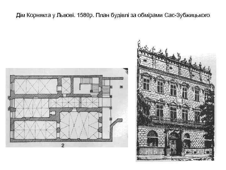Дім Корнякта у Львові. 1580 р. План будівлі за обмірами Сас-Зубжицького 