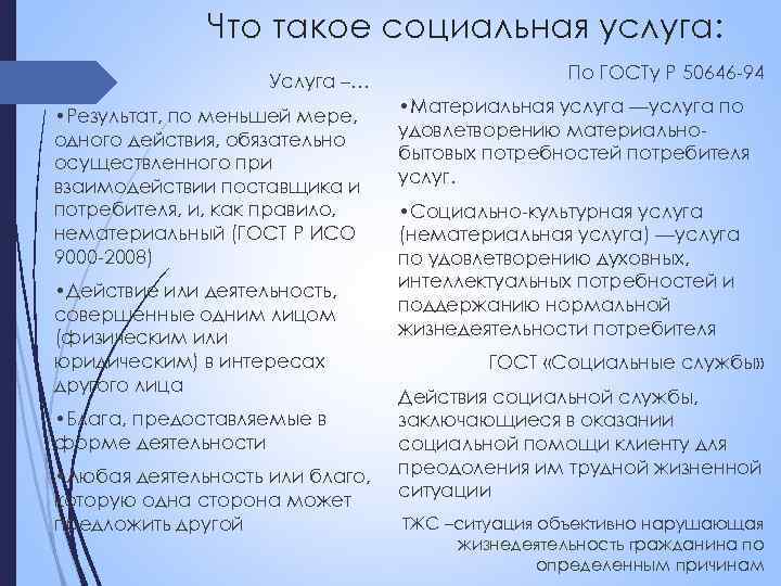 Что такое социальная услуга: Услуга –… • Результат, по меньшей мере, одного действия, обязательно