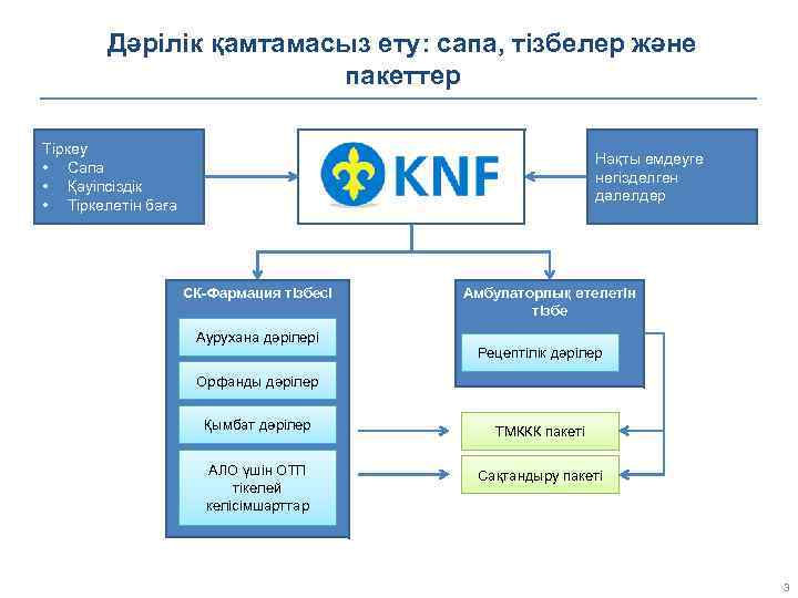 Дәрілік қамтамасыз ету: сапа, тізбелер және пакеттер Тіркеу • Сапа • Қауіпсіздік • Тіркелетін