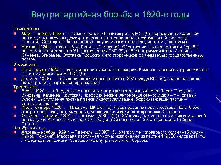 Внутрипартийная борьба в 1920 -е годы Первый этап Март – апрель 1922 г. –