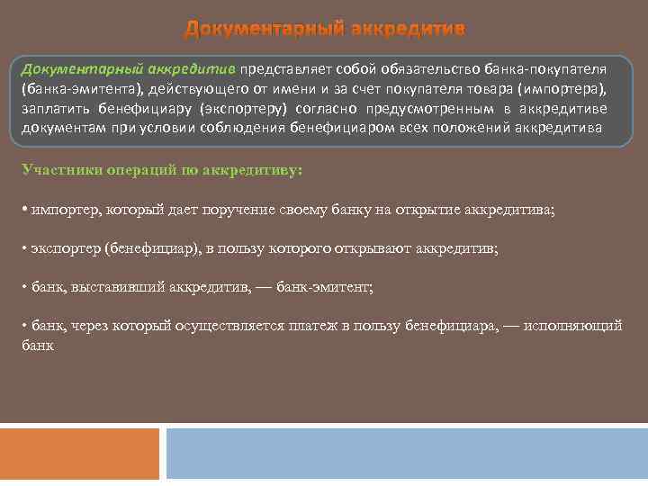 Документарный аккредитив представляет собой обязательство банка-покупателя (банка-эмитента), действующего от имени и за счет покупателя