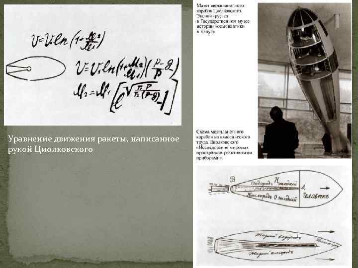Уравнение движения ракеты, написанное рукой Циолковского 