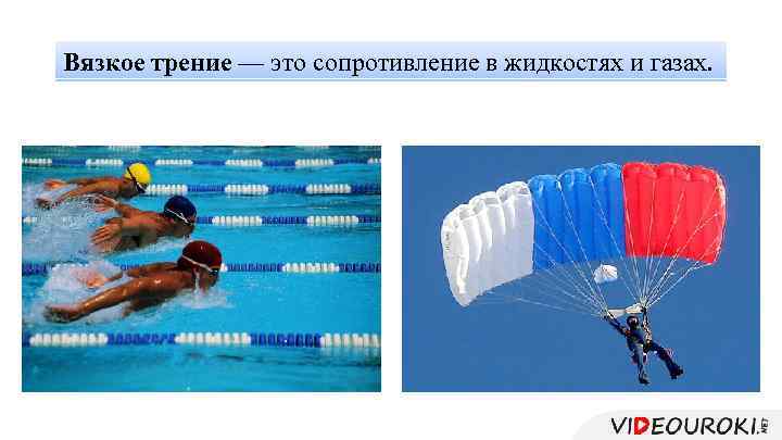 Вязкое трение — это сопротивление в жидкостях и газах. 