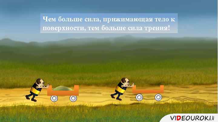 Чем больше сила, прижимающая тело к поверхности, тем больше сила трения! 