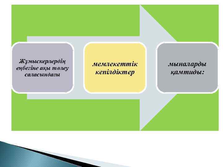 Жұмыскерлердің еңбегіне ақы төлеу саласындағы мемлекеттік кепілдіктер мыналарды қамтиды: 