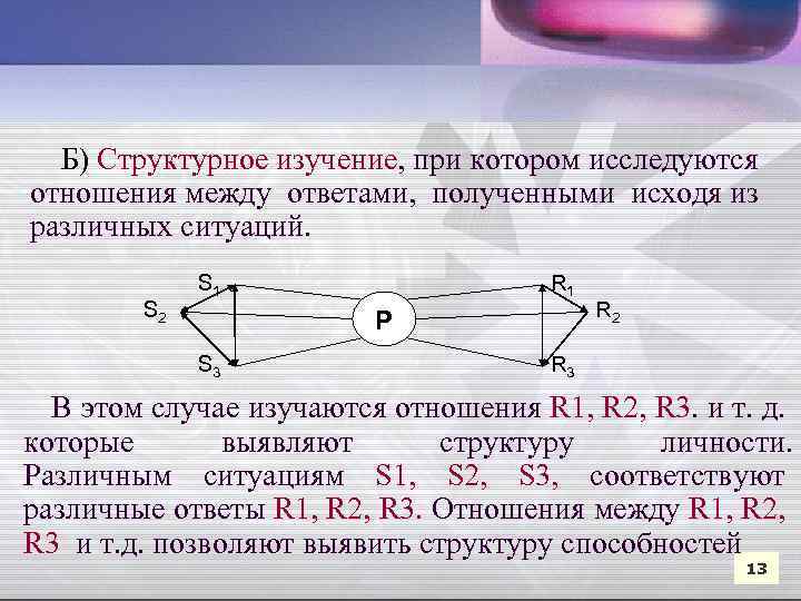  Б) Структурное изучение, при котором исследуются отношения между ответами, полученными исходя из различных