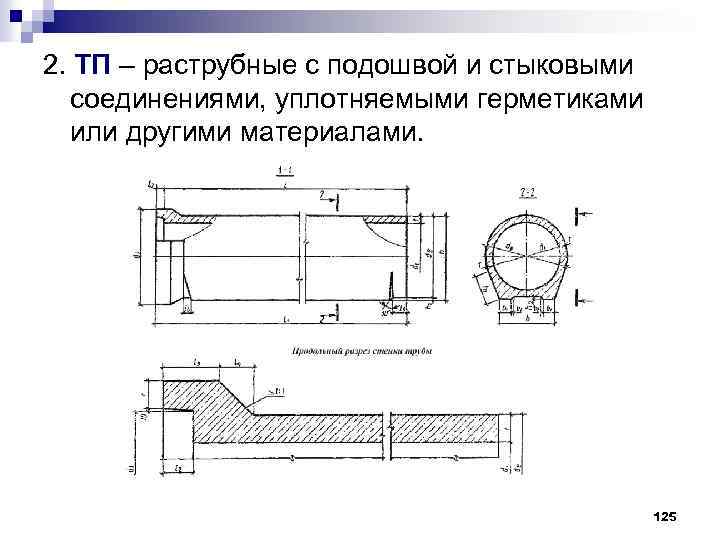 2. ТП – раструбные с подошвой и стыковыми соединениями, уплотняемыми герметиками или другими материалами.