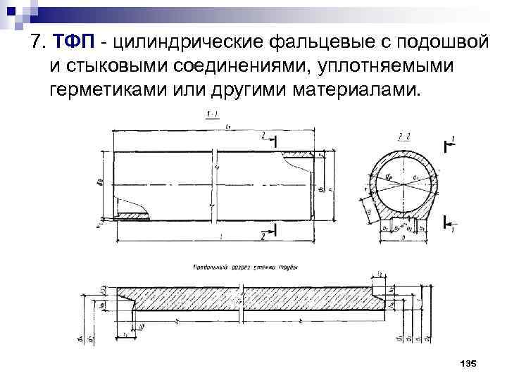 7. ТФП - цилиндрические фальцевые с подошвой и стыковыми соединениями, уплотняемыми герметиками или другими