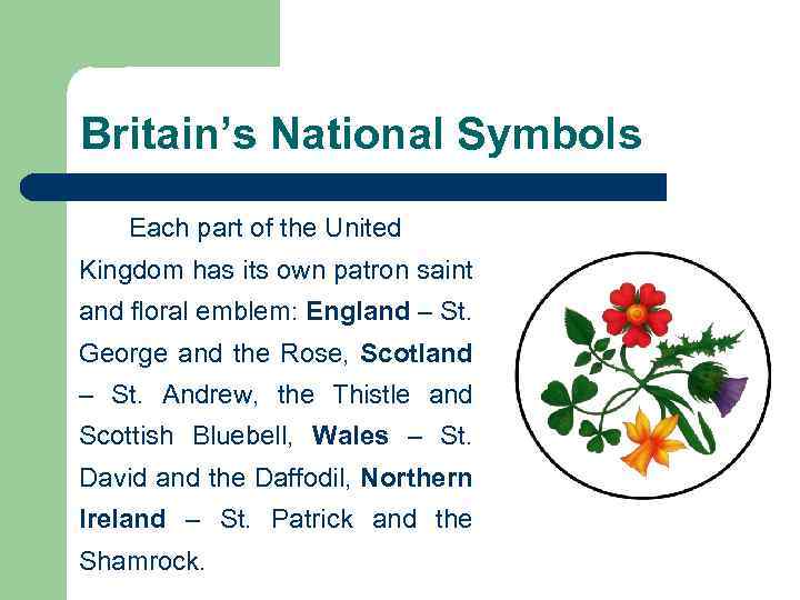 Britain’s National Symbols Each part of the United Kingdom has its own patron saint