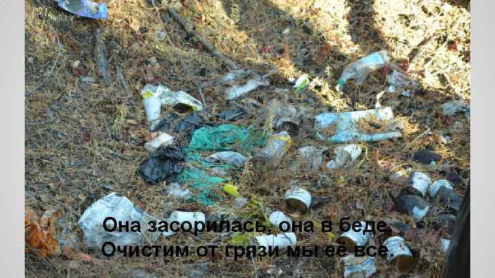Она засорилась, она в беде. Очистим от грязи мы её все. 