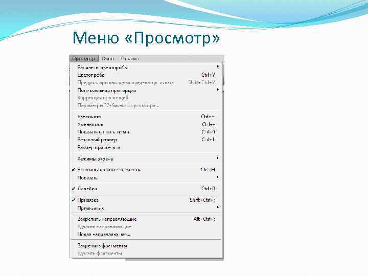 Меню «Просмотр» 