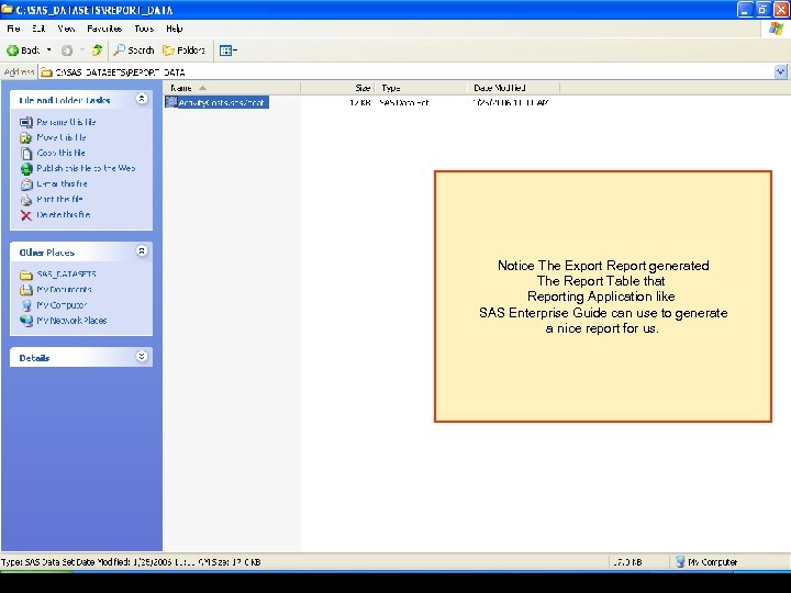 Notice The Export Report generated The Report Table that Reporting Application like SAS Enterprise