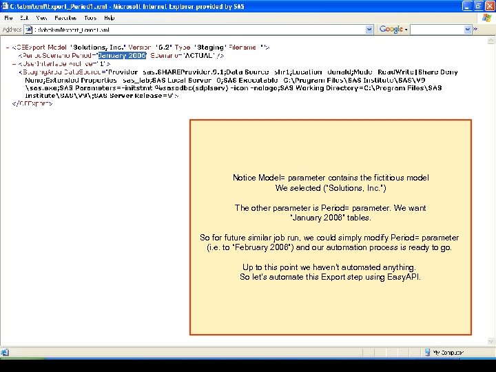 Notice Model= parameter contains the fictitious model We selected (“Solutions, Inc. ”) The other