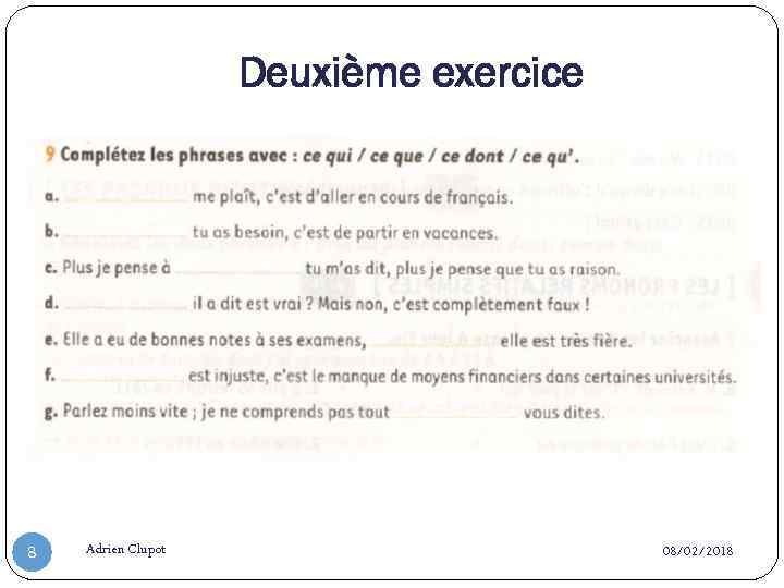 Deuxième exercice 8 Adrien Clupot 08/02/2018 