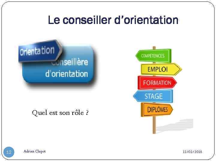 Le conseiller d’orientation Quel est son rôle ? 12 Adrien Clupot 12/02/2018 