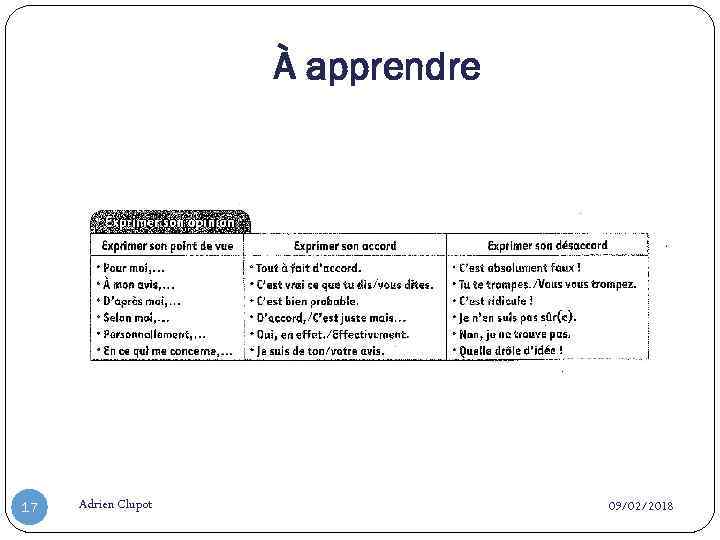 À apprendre 17 Adrien Clupot 09/02/2018 