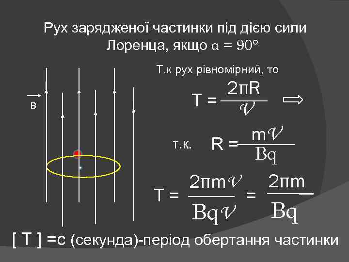 Рух зарядженої частинки під дією сили Лоренца, якщо α = 90° Т. к рух