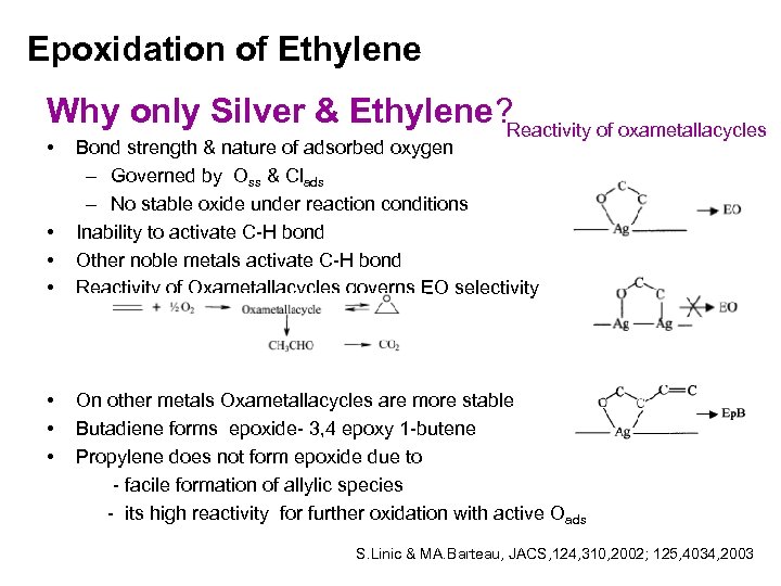 Epoxidation of Ethylene Why only Silver & Ethylene? Reactivity of oxametallacycles • • Bond