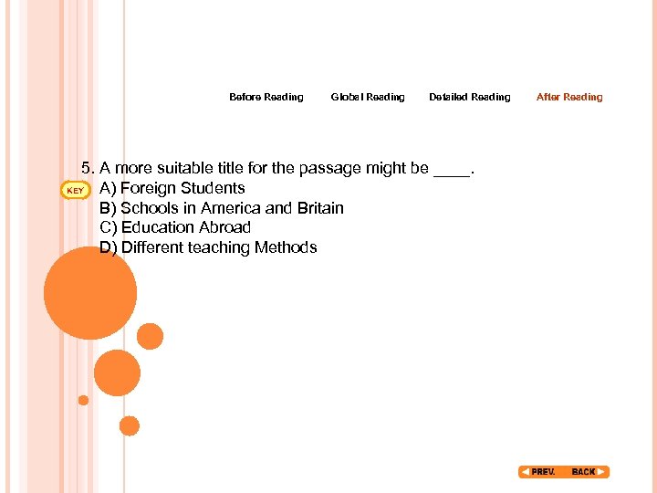 Before Reading Global Reading Detailed Reading 5. A more suitable title for the passage