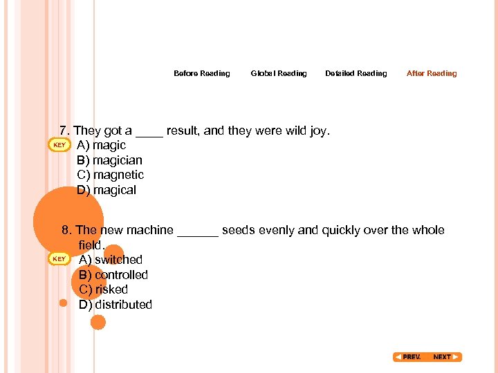 Before Reading Global Reading Detailed Reading After Reading 7. They got a ____ result,