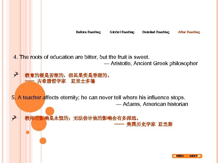 Before Reading Global Reading Detailed Reading After Reading 4. The roots of education are