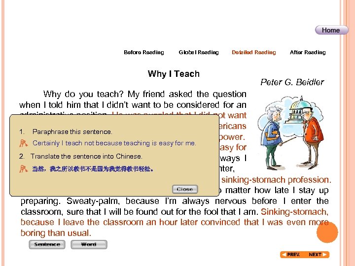 Before Reading Global Reading Why I Teach Detailed Reading After Reading Peter G. Beidler