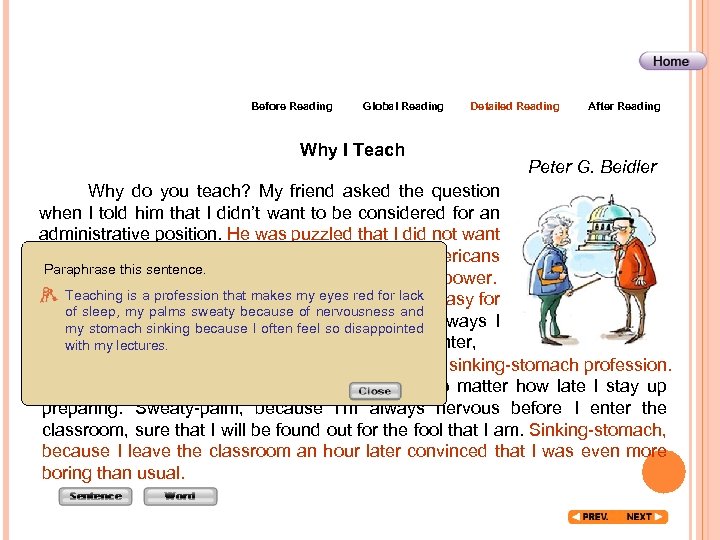Before Reading Global Reading Why I Teach Detailed Reading After Reading Peter G. Beidler