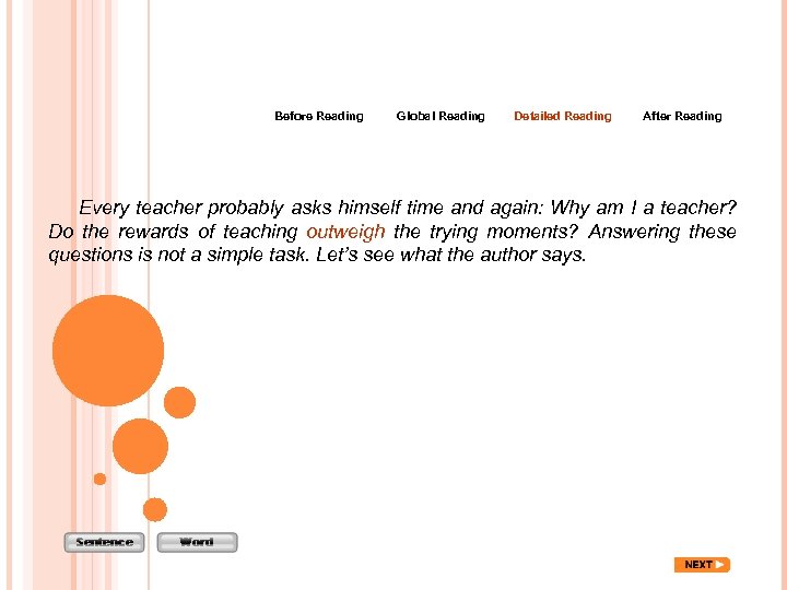 Before Reading Global Reading Detailed Reading After Reading Every teacher probably asks himself time