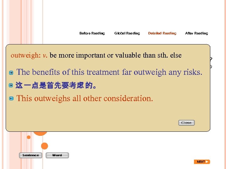Before Reading Global Reading Detailed Reading outweigh: v. be more important or valuable than