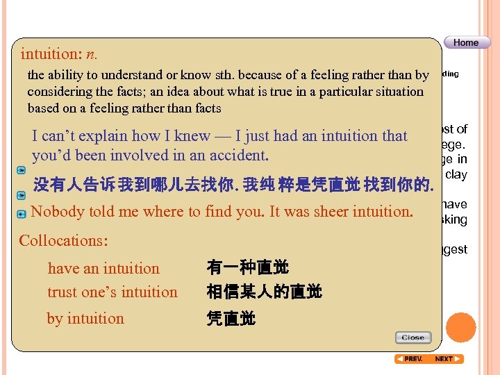 intuition: n. Before Reading Global Reading Detailed Reading After Reading the ability to understand