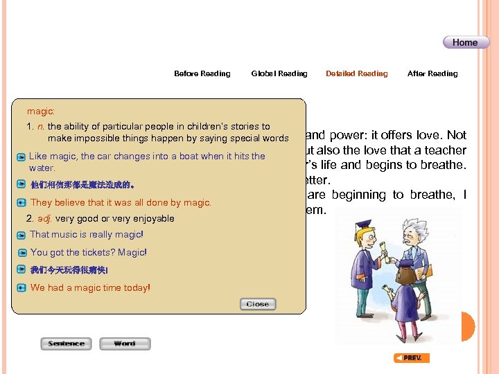 Before Reading Global Reading Detailed Reading After Reading magic: 1. n. the ability of
