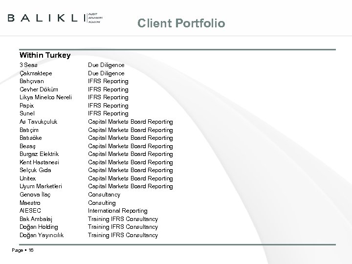 Client Portfolio Within Turkey 3 Seas Çakmaktepe Bahçıvan Cevher Döküm Likya Minelco Nereli Papix