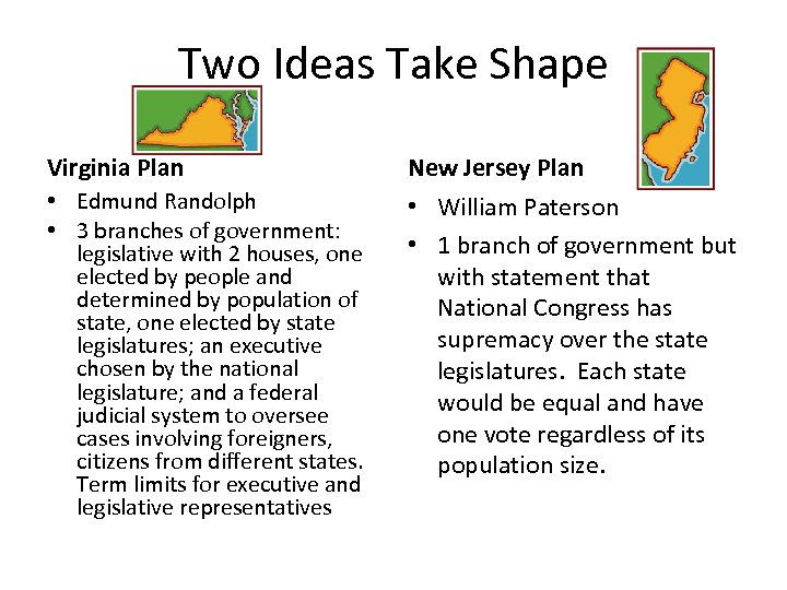 Two Ideas Take Shape Virginia Plan New Jersey Plan • Edmund Randolph • 3