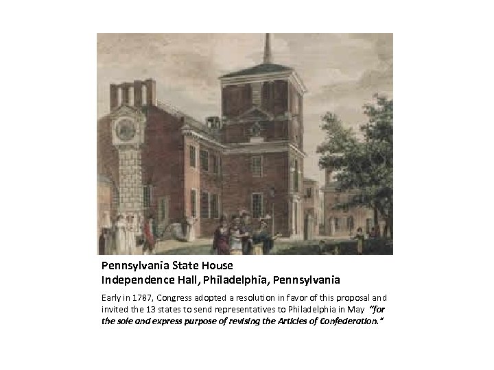 Pennsylvania State House Independence Hall, Philadelphia, Pennsylvania Early in 1787, Congress adopted a resolution