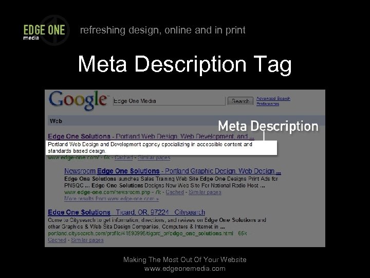 refreshing design, online and in print Meta Description Tag Making The Most Out Of