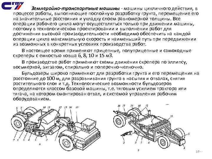 Землеройно-транспортные машины цикличного действия, в процессе работы, выполняющие послойную разработку грунта, перемещение его на