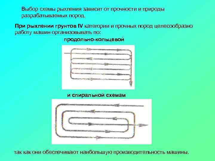 Выбор схемы рыхления зависит от прочности и природы разрабатываемых пород. При рыхлении грунтов IV