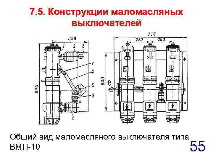 7. 5. Конструкции маломасляных выключателей Общий вид маломасляного выключателя типа ВМП-10 55 