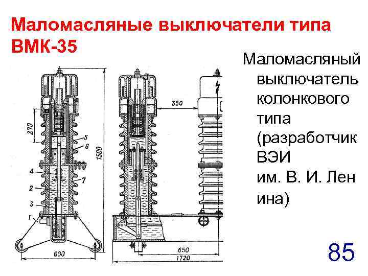 Маломасляные выключатели типа ВМК-35 Маломасляный выключатель колонкового типа (разработчик ВЭИ им. В. И. Лен