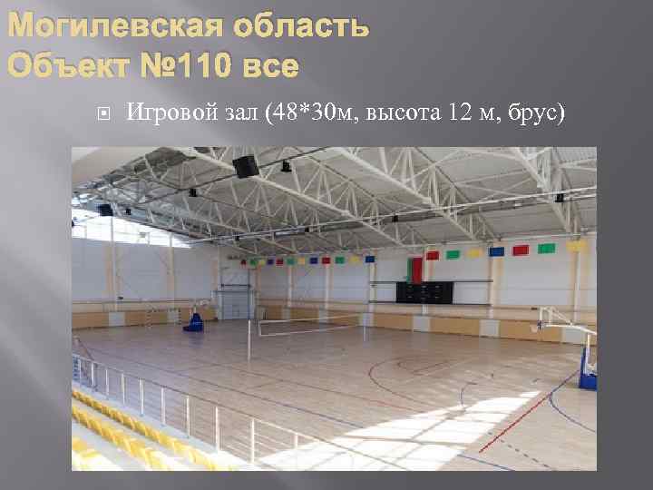 Могилевская область Объект № 110 все Игровой зал (48*30 м, высота 12 м, брус)