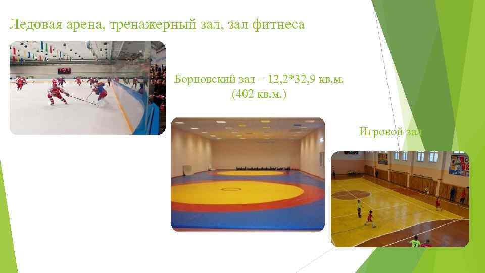 Ледовая арена, тренажерный зал, зал фитнеса Борцовский зал – 12, 2*32, 9 кв. м.