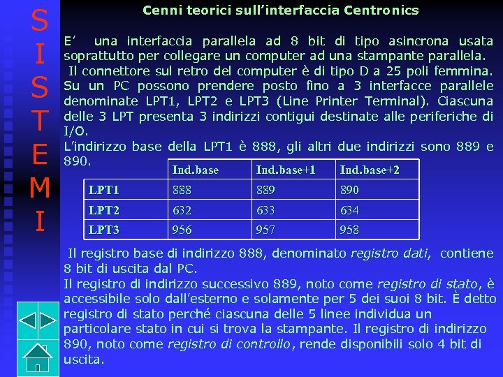 S I S T E M I Cenni teorici sull’interfaccia Centronics E’ una interfaccia