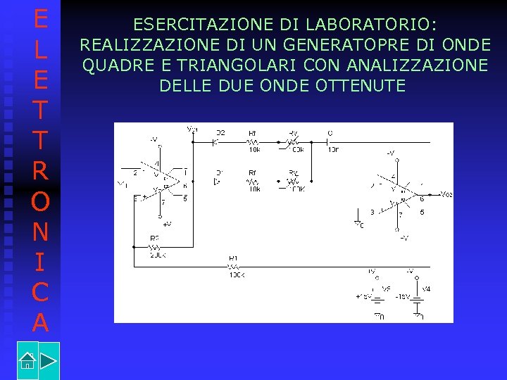 E L E T T R O N I C A ESERCITAZIONE DI LABORATORIO: