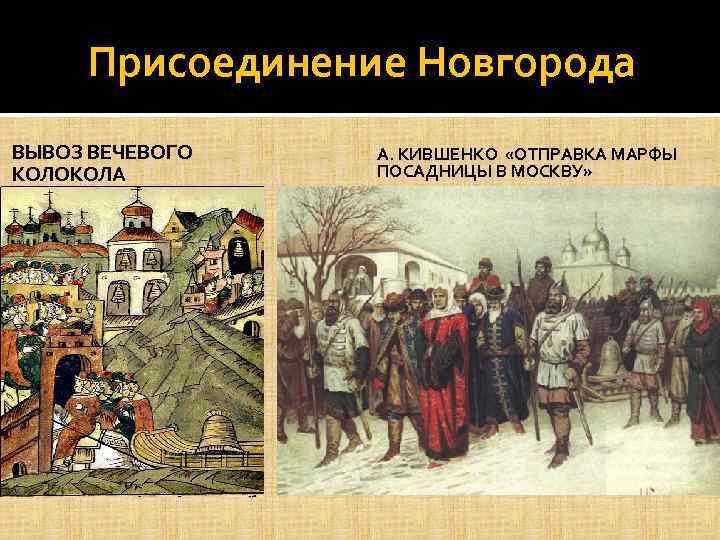 Присоединение Новгорода ВЫВОЗ ВЕЧЕВОГО КОЛОКОЛА А. КИВШЕНКО «ОТПРАВКА МАРФЫ ПОСАДНИЦЫ В МОСКВУ» 