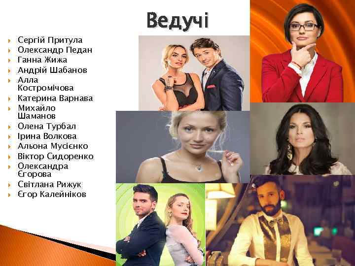  Сергій Притула Олександр Педан Ганна Жижа Андрій Шабанов Алла Костромічова Катерина Варнава Михайло