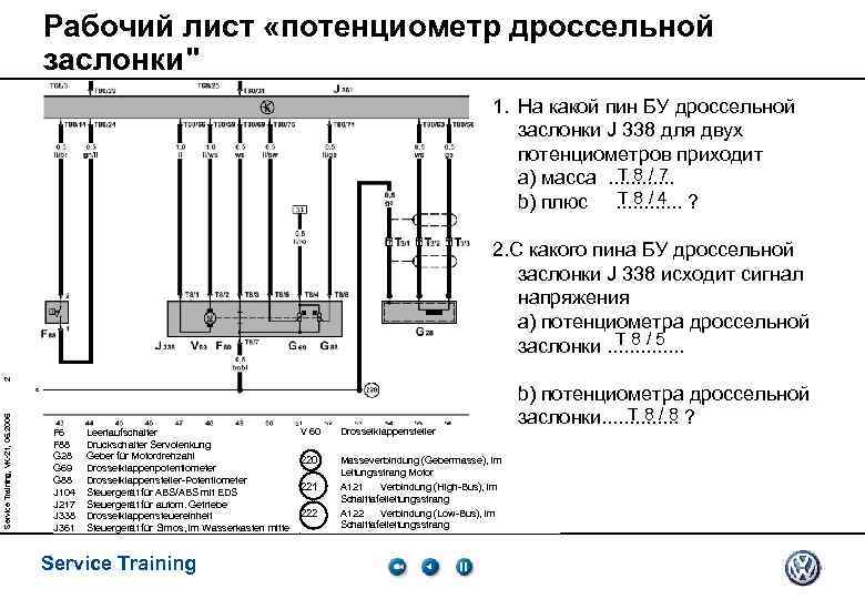 Рабочий лист «потенциометр дроссельной заслонки" 1. На какой пин БУ дроссельной заслонки J 338