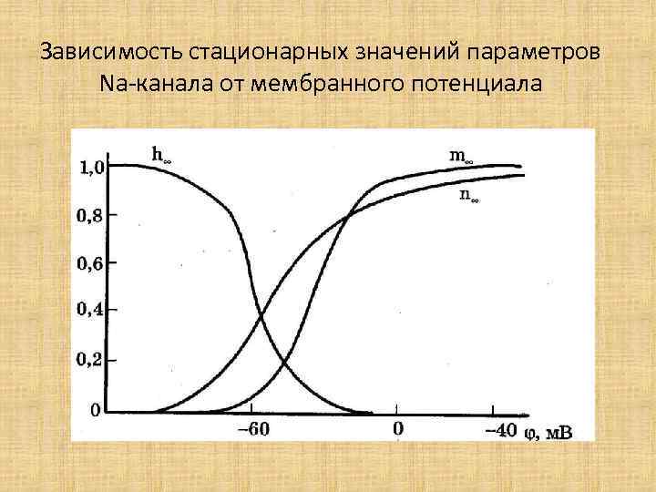 Зависимость стационарных значений параметров Na-канала от мембранного потенциала 